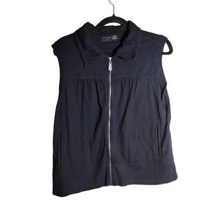 ac-tiv-ology Womens Petite XL Black Full Zip Cotton‎ Vest Collared Pockets PXL